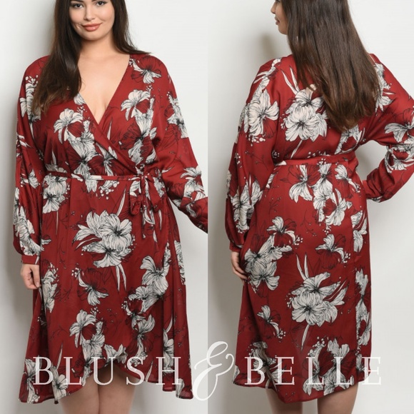 Love Riche Dresses & Skirts - LAST CHANCE Wine Red Floral Plus Wrap Dress NWT
